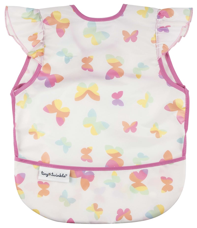 Tiny Twinkle Short Sleeve Apron Baby & Toddler Bib for Girls - Waterproof, Mess-Proof Bibs for Eating & Feeding, Machine Washable,Perfect Holiday Gift (Butterflies, 6-24M) - Image 1
